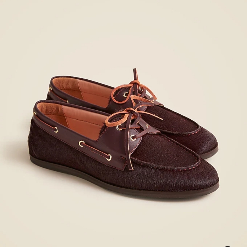 Nwt J.Crew Women's Brown Leather Loafers Boat In Calf Hair And Leather Sz8 $278